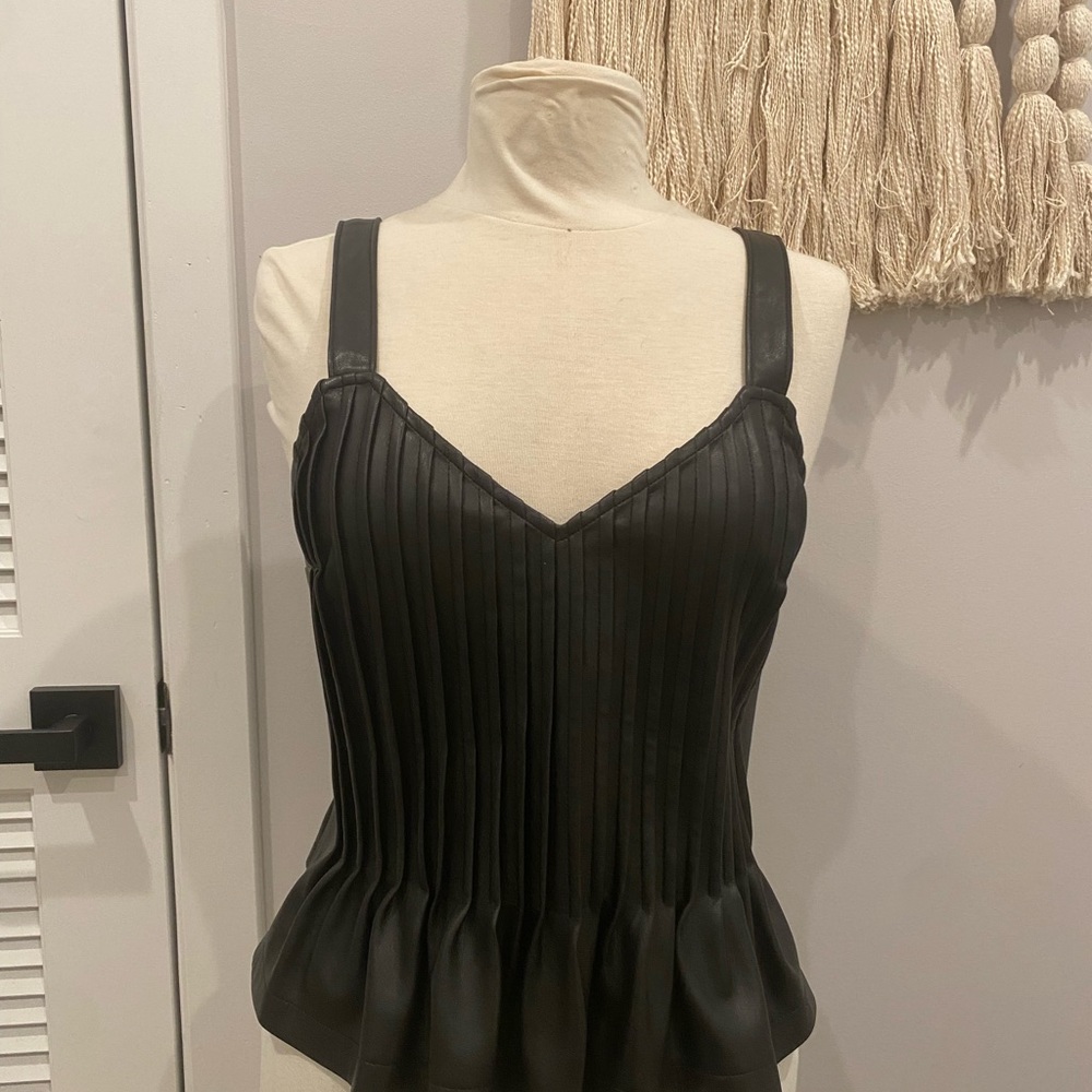 Faux leather pleated peplum tank
